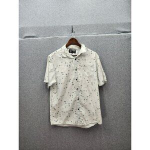 Indigo Star Mens Large Bird Print Short Sleeve Button-Up Shirt